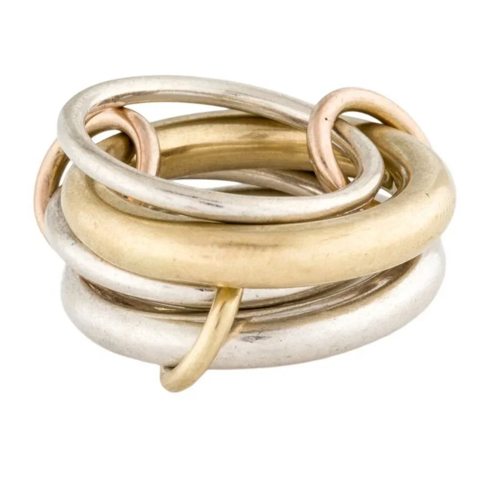 SPINELLI KILCOLLIN 18K 750 YELLOW GOLD & STERLING CICI NOIR 4 BAND STACKED RING - Picture 10 of 11